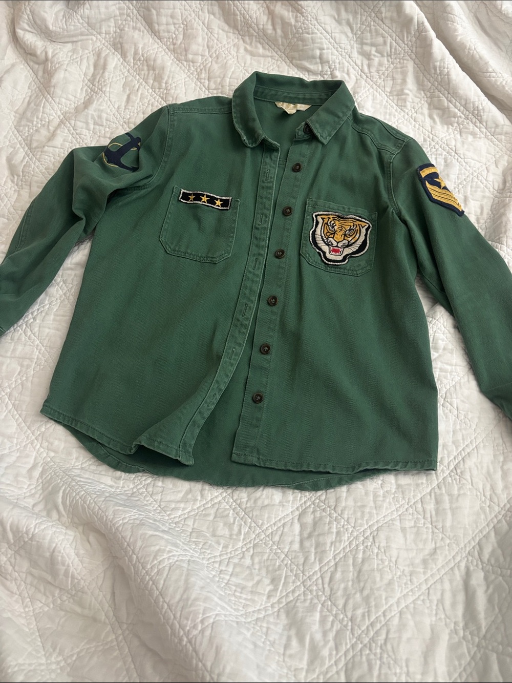Forever 21 Military Shirt Jacket M Green Tiger Patch Utility